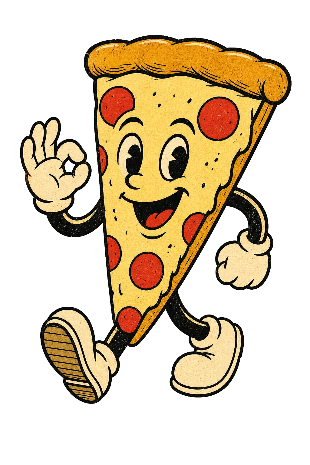 Smiling pizza slice mascot